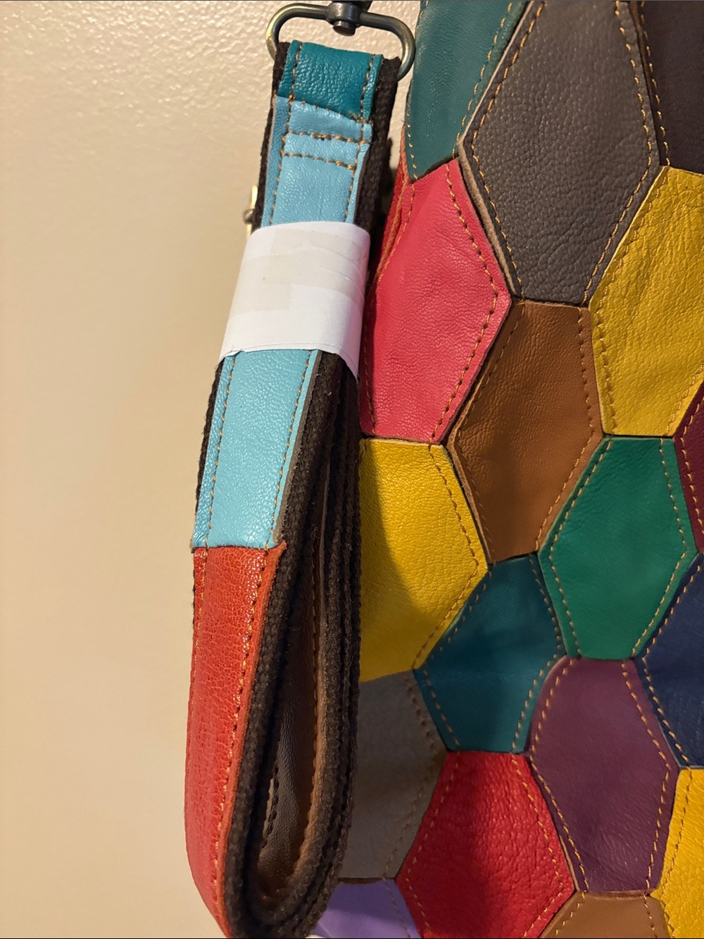 Ameri Leather Multi-Color Hex Patchwork Tote Bag - NEW - Picture 2 of 6